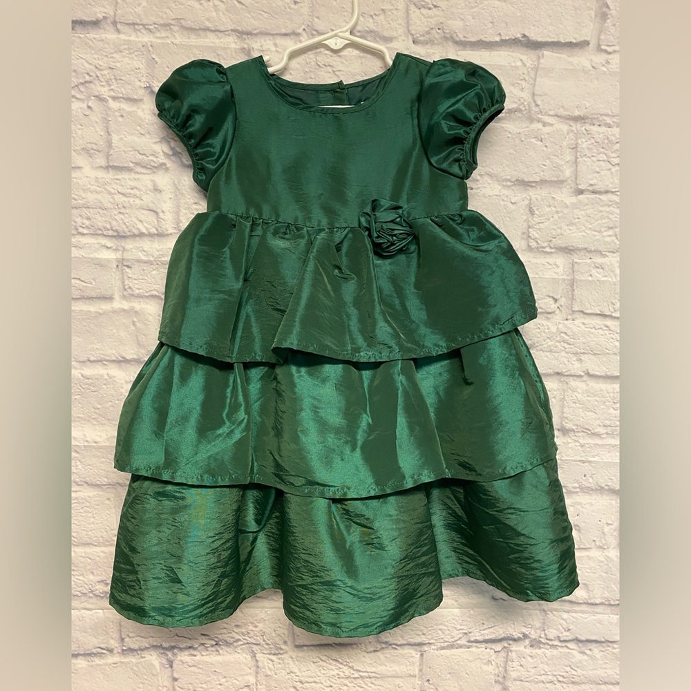 Camilla Green Satin Tiered Dress for Girls Size 3T